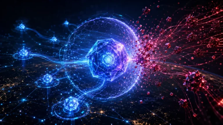Sistema de inteligência artificial defensiva bloqueando um ataque cibernético automatizado