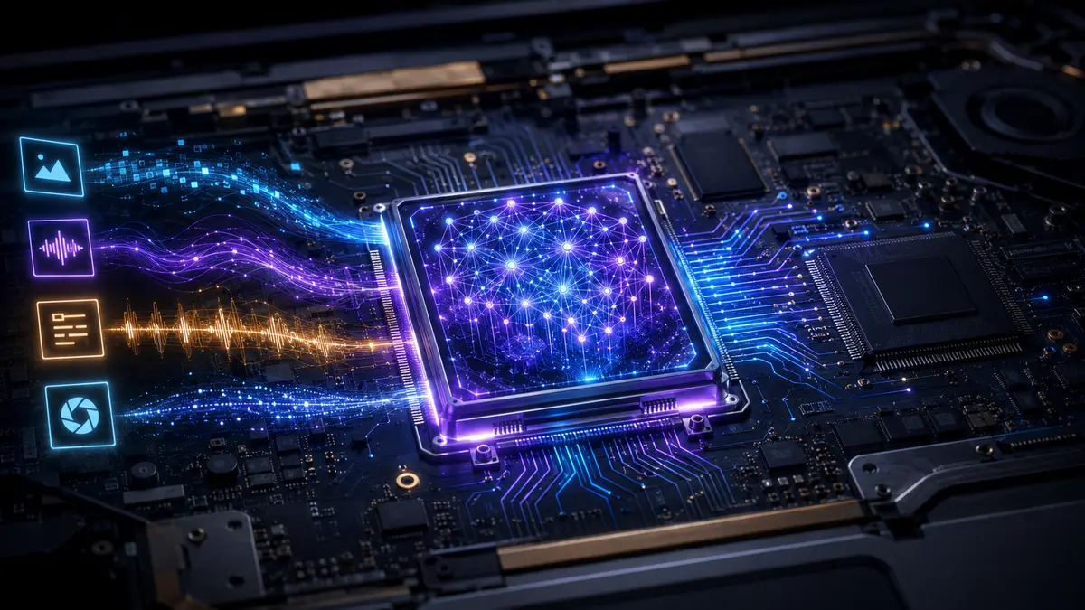 Chip NPU processando imagens, áudio e dados de inteligência artificial em um computador